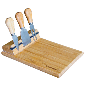 KP7096-BAMBOO CHEESE BOARD WITH UTENSILS-Natural