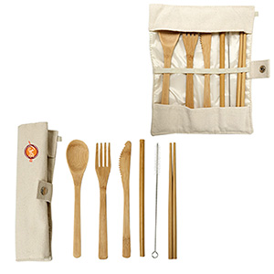 KP9792-GREEN BAY BAMBOO UTENSILS WITH CARRY POUCH-Natural